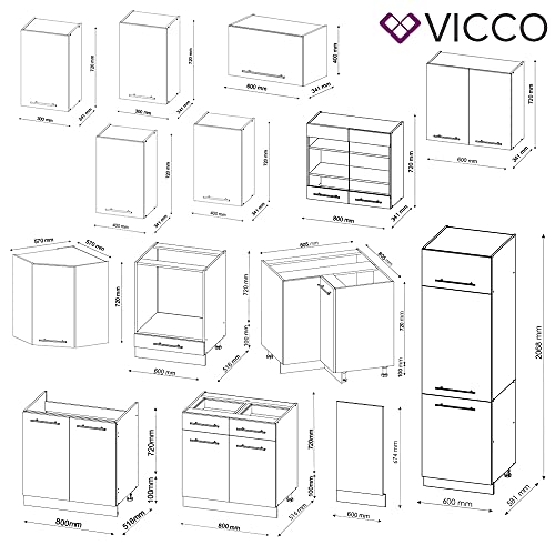 Vicco Eckküche Küchenzeile Einbauküche Fame-Line Landhaus 227x287 cm Spülenunterschrank Schubunterschrank Eckunterschrank Herdumbauschrank Hängeschrank Kühlumbauschrank (Eiche-Grün-Gold)