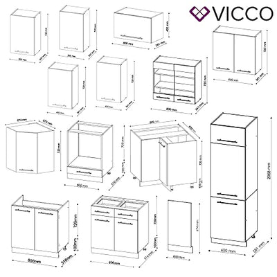 Vicco Eckküche Küchenzeile Einbauküche Fame-Line Landhaus 227x287 cm Spülenunterschrank Schubunterschrank Eckunterschrank Herdumbauschrank Hängeschrank Kühlumbauschrank (Eiche-Grün-Gold)