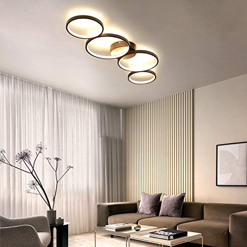 GBLY LED Deckenlampe Modern 4 Flammig in Ringoptik 3000k Warmweiß Deckenleuchte Rund 37W Innen Schwarze Wohnzimmerlampe aus Aluminium für Schlafzimmer Wohnzimmer Flur Büro Arbeitszimmer, 89cm