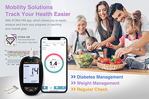 FORA 6 in 1 ketone messgerät set (mg/dl), Bluetooth, (Blutzucker, Gesamtcholesterin, Harnsäure, Hämatokrit, Hämoglobin), Selbsttest, Keto Ernährung, low Carb Diät, Früherkennung von Ketoazidose