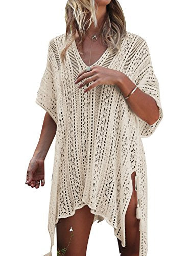 Damen Gestrickte Strandkleid Sommer Strandponcho Strandurlaub Badeanzug Bikini Cover-Ups