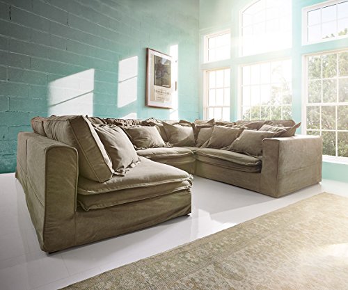 DELIFE Wohnlandschaft Sharona Braun 337x234 cm mit Kissen Hussensofa