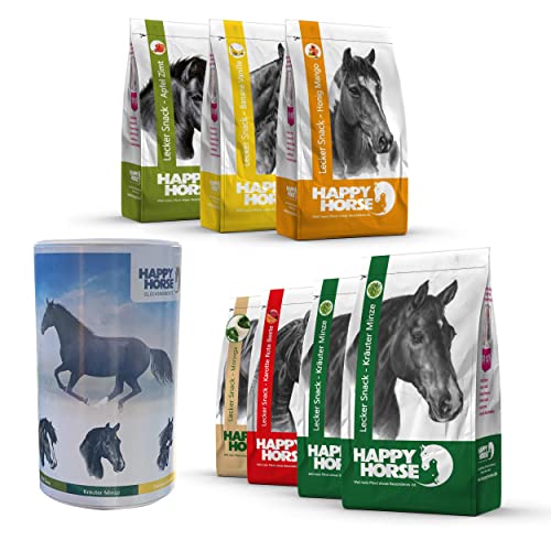 Happy Horse Pferdeleckerlie Box 7 x 1 kg + GRATIS Aufbewahrungsdose. Die Leckerlies mit KANNE Fermentgetreide und toller Abwechslung.