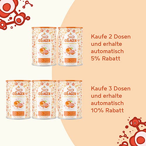 Collagen mit Elastin und Hyaluronsäure - Kollagen Hydrolysat Peptide Type I, II und III - Pink Grapefruit - 450 Gramm Pulver