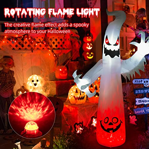 Halloween Aufblasbar Geist, Litake 8FT Halloween Deko Aufblasbar Ghost Outdoor mit Echolot und Rotierende Flammenlichter Aufblasbare Außendekoration für Innenhöfe, Gärten und Rasenflächen