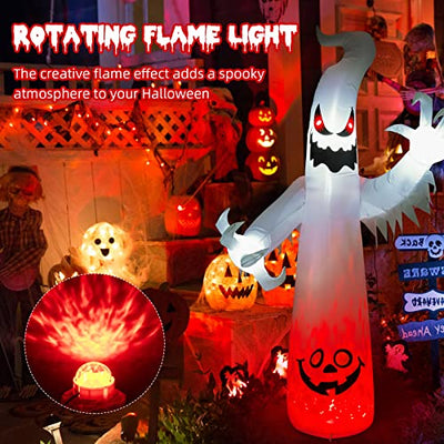 Halloween Aufblasbar Geist, Litake 8FT Halloween Deko Aufblasbar Ghost Outdoor mit Echolot und Rotierende Flammenlichter Aufblasbare Außendekoration für Innenhöfe, Gärten und Rasenflächen