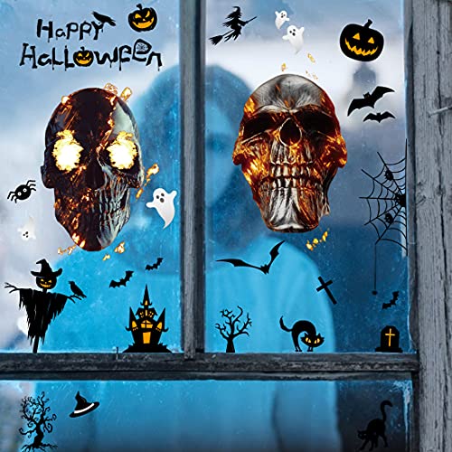 Wishstar Halloween Aufkleber 9 Stück，Halloween Sticker Set，Halloween fensteraufkleber Totenkopf，Schädel Kürbis Geist Aufkleber,Halloween Horror Aufkleber Dekoration，Halloween Party deko Aufkleber