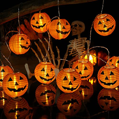 Qedertek Halloween Deko Garten, 4M 20 LED Orange Kürbis Lampion Lichterkette mit Batteriebetrieben, 2 Modi Wasserdicht Halloween Lichterkette für Außen Innen, Allerheiligen, Halloween Dekorations