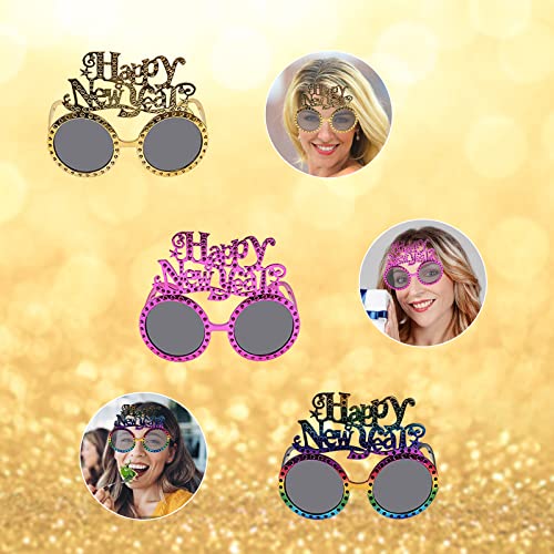 4 Paar Frohes Neues Jahr Brillen, 2023 Happy New Year Partybrillen, Silvester Deko, Glitzer Foto Requisiten Brille, Silvester Dekorationen Party Brille Neues Jahr für Silvester Party Dekoration