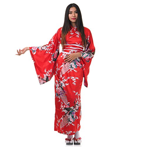 PRINCESS OF ASIA Traditioneller japanischer Geisha Yukata Kimono und Damen Samurai Kriegerin Kostüm aus Satin S M 36 38 40 42