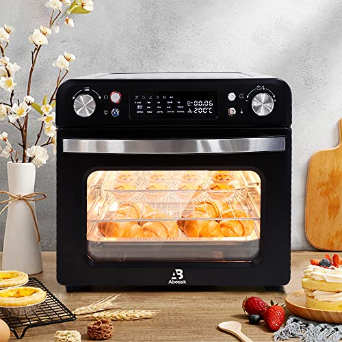 25 L Heißluftfritteuse, Heißluft-Backofen 1700W mit 9 Programmen, 25 L Kapazität, 5 Zubehör, mit LED-Display, Temperaturregelung und Timer (25L-schwarz-Doppelknopf)