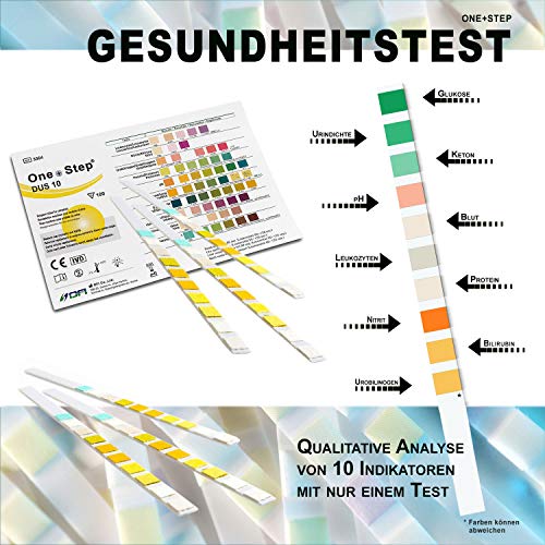 One+Step Gesundheitstest für 10 Werte 15 Stück mit Referenzfarbkarte - Urin Testreifen für Keton pH Glukose Protein und weitere Werte