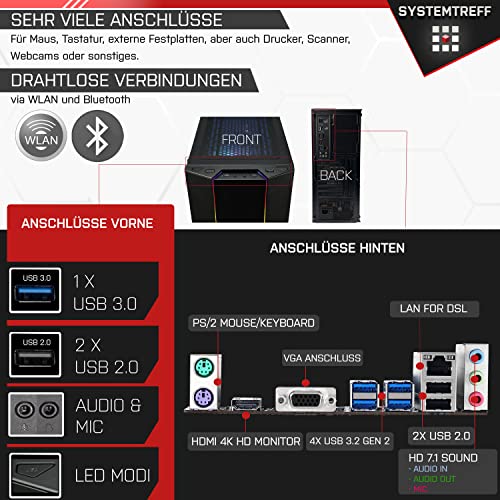 SYSTEMTREFF® Basic Gaming PC AMD Athlon X4 970 4x4GHz | Nvidia Geforce GTX 1650 4GB DX12 | 512GB SSD | 16GB DDR4 RAM | Windows 10 | WLAN Desktop Computer Rechner für Gamer, Zocker