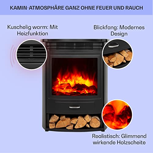 Klarstein Elektrokamin, Elektro Heizungen für Wohnzimmer & Innenräume, Elektrischer Kamin mit LED Flammen & App-Control, Freistehender Kamin, Heizlüfter mit Timer, Thermostat, Heizung 1900 W