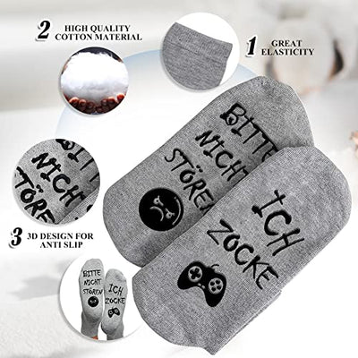 Gaming Socken Geschenke für Gamer 2 Paar, Zocken Socken mit Spruch bitte nicht stören ich zocke Lustige Socken, Baumwollsocken Haussocken Wintersocken Weihnachtsgeschenke für Frauen Herren