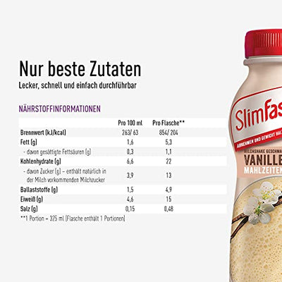 Slim Fast Fertigdrink Vanille 6er Pack I Fertiggetränk mit hohem Eiweißanteil & reduzierten Kalorien I Gebrauchsfertige Trinkmahlzeit für eine gewichtskontrollierende Ernährung I 6 x 325 ml