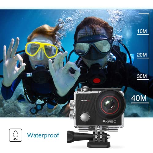 AKASO Action Cam 4K 20MP WiFi 40M Unterwasserkamera Wasserdicht Ultra HD Touchscreen Einstellbar Weitwinkel EIS Actioncam mit 2.4G Fernbedienung und 25 Zubehör Kit EK7000 Pro EK7000 Pro-EU Schwarz