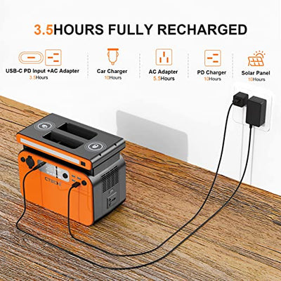 CTECHi Tragbare Powerstation 518Wh/500W, Solar Generator mit LiFe PO4 Batterie, Mobiler Stromspeicher 230V Universal Steckdose AC/DC/USB/USB-C für Camping Garten, Wohnmobil, Notstromaggregat-Orange