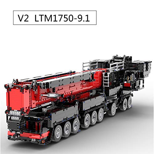 TRCS Technik Kran Bausteine, 7768 Teile 2.4G Groß Ferngesteuert Liebherr LTM1750-9.1 Mobilkran LKW mit 12 Motoren, Kranwagen Klemmbausteine Kompatibel mit Lego Technic, Rot, 110 x 16 x 22cm