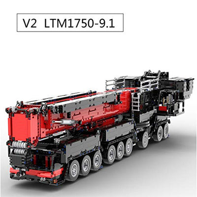 TRCS Technik Kran Bausteine, 7768 Teile 2.4G Groß Ferngesteuert Liebherr LTM1750-9.1 Mobilkran LKW mit 12 Motoren, Kranwagen Klemmbausteine Kompatibel mit Lego Technic, Rot, 110 x 16 x 22cm