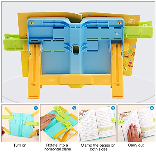 PIQIUQIU Leseständer Kinder Schule, Leseständer Verstellbar, Buchstütze zum Lesen, Leseständer Kinder, Buchständer Leseständer mit 2 Buchclips für Schule, Küche und Büro (Blau)