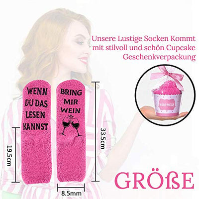 Kuschelsocken, Damen Lustige Socken Geschenke für Frauen Weinliebhaber, Wenn du das lesen Kannst Bring mir Wein Antirutsch Fun Socken Witzige Geburtstagsgeschenk für Freundin Valentinstag Muttertag