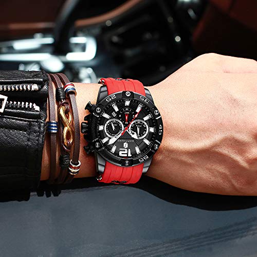 Uhr Herren SAPPHERO Herren Armbanduhr Chronograph Analogue Quartz Männer Uhren 3ATM Wasserdicht Großes Zifferblatt Silikon Bänder Business Military Sport Style Elegant Geschenk für männer