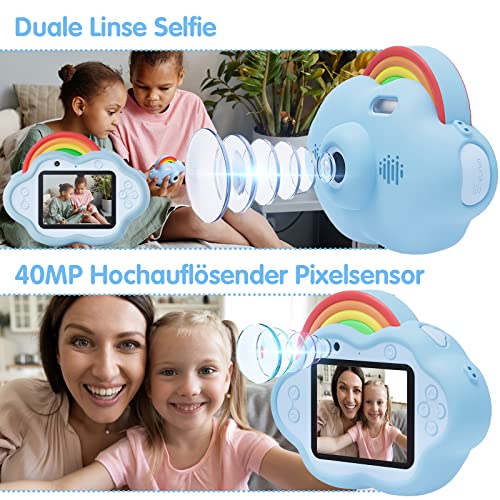 Selvim Kinderkamera [MP3 + Lernspielen], Duale Linse Selfie Digitalkamera für Kinder von 3-12 Jahren, 24 MP 1080P HD Kamera Kinder, Fotoapparat Kinder Wiederaufladbar 32GB, Geschenk für Mädchen Jungen