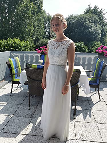 YASIOU Elegant Hochzeitskleid Damen Lang Hochzeitskleider Spitze Chiffon Brautmode Rückenfrei Weiß Vintage Spitze A Linie Brautkleid Abendkleider