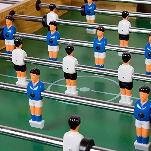 GAMES PLANET Tischfussball „Glasgow“, 5 Dekore: Holz/Schwarz/Blau/Soccer/Weiß, inkl. 2 Bälle, 2 Getränkehalter, höhenverstellbare Füße, hochgezogene Spielfeldecken, Tischkicker, Kicker, Kickertisch