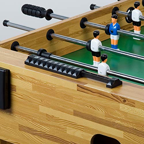 GAMES PLANET Tischfussball „Glasgow“, 5 Dekore: Holz/Schwarz/Blau/Soccer/Weiß, inkl. 2 Bälle, 2 Getränkehalter, höhenverstellbare Füße, hochgezogene Spielfeldecken, Tischkicker, Kicker, Kickertisch