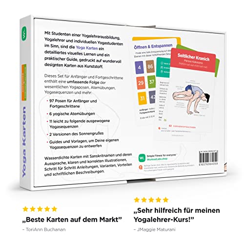 WorkoutLabs Plastik-Yoga-Karten mit Sanskrit-Sprache zum visuellen Lernen, zum Sequenzieren von Unterricht, zum Üben mit Haltungen, Atemübungen und Meditation (komplettes Spiel) (Deutsch)