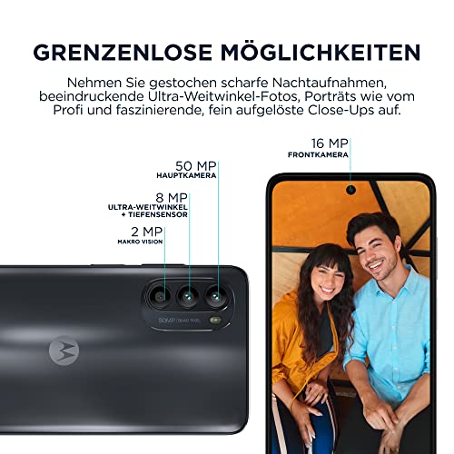 Motorola moto g52 Smartphone (6,5"-HD+-Display, 50-MP-Kamera, 4/128 GB, 5000 mAh, Android 12), Charcoal Grey, inkl. Schutzcover + KFZ-Adapter