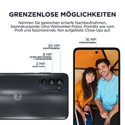 Motorola moto g52 Smartphone (6,5"-HD+-Display, 50-MP-Kamera, 4/128 GB, 5000 mAh, Android 12), Charcoal Grey, inkl. Schutzcover + KFZ-Adapter