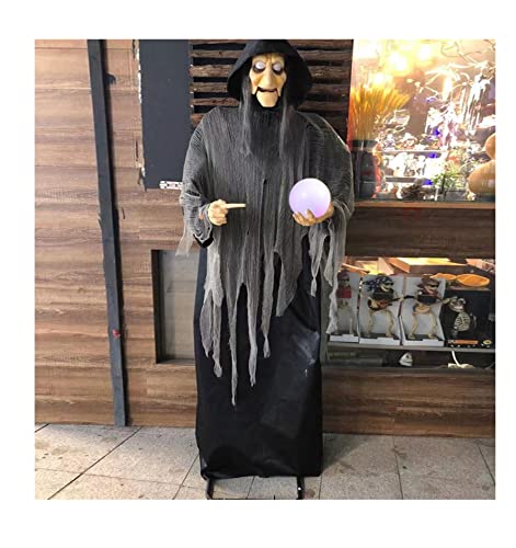 INSISTON Halloween Deko Garten 1.8m Animierte stehende Hexe mit Langen Haaren, Animierter Grim Reaper, Augen Glänzend Sound Gesteuerte, für die gruseligste Dekoration zu Halloween