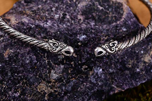 Windalf Handarbeit Wikinger-Schmuck Frauen Torques Hugin & Munin Ø 12.6 cm Vikings Halsreif mit Odins Raben 925 Sterlingsilber