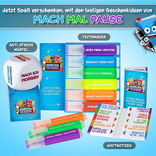 6x Lustige Textmarker - das frech bunte Marker Set zum lernen u. markieren ist die Geschenk-Idee für alle Studenten Schüler Lehrer und Büro Kollegen - die Highlighter Stifte sind das Bürozubehör