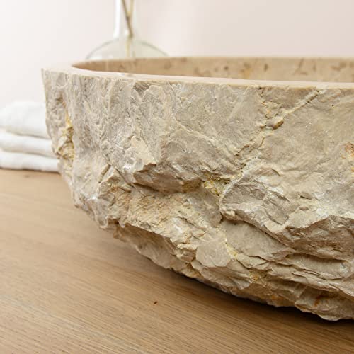 Marmor-Stein-Waschbecken EROSI 50 cm rund creme Badezimmer Naturstein Waschbecken Stein-Waschschale Aufsatz-Hand-Waschbecken WOHNFREUDEN