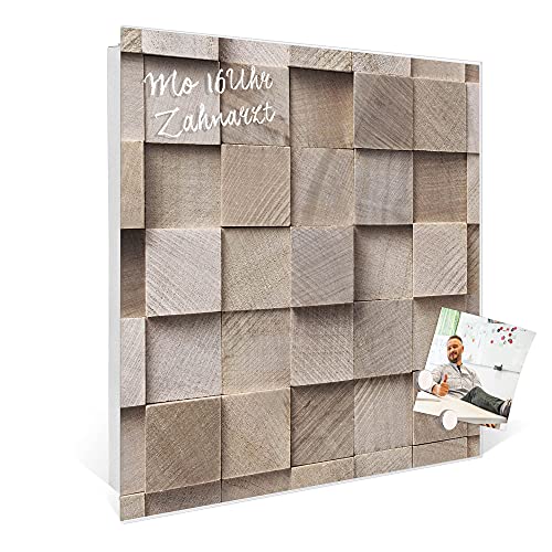 banjado® Großer Schlüsselkasten aus Glas - Schlüsselbox 30x30cm mit 50 Haken - Motiv Bauklötze Relief - Schlüsselschrank für Schlüsselaufbewahrung mit beschreibbarer Glastür als Magnettafel nutzbar