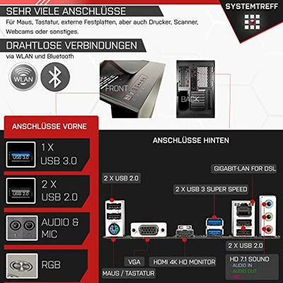 SYSTEMTREFF® Basic Gaming PC Intel Core i5 10400F 6x4.3GHz | Nvidia RTX 3050 8GB DX12 | 256GB M.2 NVMe | 16GB DDR4 RAM | Windows 11 | WLAN Desktop Computer Rechner für Gamer, Zocker & Streamer