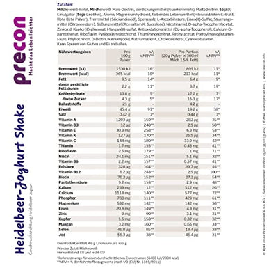 Precon BCM Diät Shake zum Abnehmen – Heidelbeer Joghurt – 24 Portionen (480 g) – Mahlzeitenersatz für eine gewichtskontrollierende Ernährung