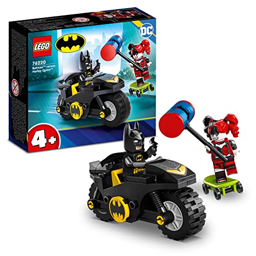 LEGO 76220 DC Batman vs. Harley Quinn, Superhelden-Set mit Action Figuren, Skateboard und Motorrad-Spielzeug für Jungen und Mädchen ab 4 Jahren