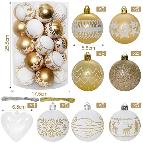 YILEEY Weihnachtskugeln Weihnachtsdeko Set Weiß und Gold 35 STK in 8 Farben, Kunststoff Weihnachtsbaumkugeln Box mit Aufhänger Christbaumkugeln Plastik Bruchsicher, Weihnachtsbaumschmuck, MEHRWEG