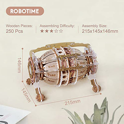 Robotime 3D Holz Mechanisches Puzzle Modellbausätze 250PCS Steampunk Barrel Time Clock Kalender Baukasten DIY Modell BAU Holz Kits zum Erwachsene