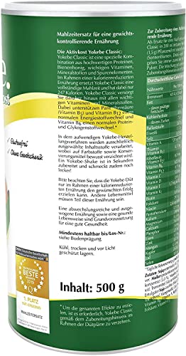 Yokebe Classic - Diätshake zum Abnehmen - glutenfrei und vegetarisch - Mahlzeitersatz zur Gewichtsabnahme mit hochwertigen Proteinen - 500 g = 12 Portionen