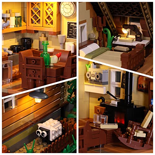 FunWhole Architektur Bausteine Haus Bausatz: mit LED Set Baumhaus Holzhütte Modulares Haus, Modellbausatz für Kinder und Erwachsene, kompatibel mit Lego Modell Geschenk für 16+ 18+(2097 Teile)