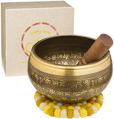 XXL Klangschale 800g - 16cm. Große Tibetische Klangschalen Set mit Klöppel und Klangschalenkissen in Loktapapier Geschenk-Box. Singing Bowl aus Tibet