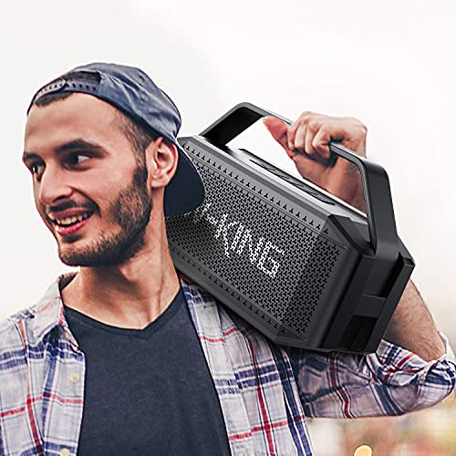 Bluetooth Lautsprecher, W-KING 60W Grosse Bluetooth 5.0 Box Musikbox Bass Boost, Lautester Tragbarer Kabelloser Lautsprecher IPX6 Wasserdicht, 40H Spielzeit, 12000mAh Powerbank, mit NFC, Mikrofon, AUX