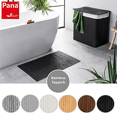 PANA Bambus Badematte • Bambusmatte waschbar • Holz Läufer Badezimmer • 100% Bambus • Größe: 50x80cm • Farbe: Schwarz