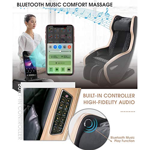 Lzour Ganzkörper-elektrischer Null-Gravity Shiatsu-Massagestuhl mit intelligenter Körpererkennung, Bluetooth-Heizung und Bluetooth-Musik für Zuhause und Büro,Beige